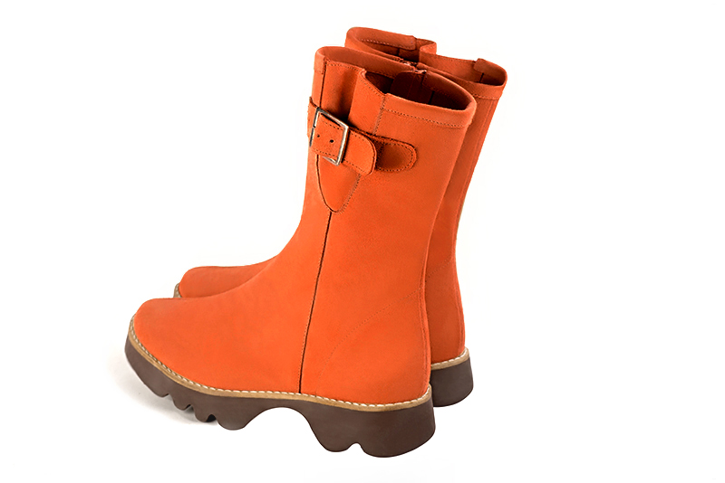 Clementine orange women's ankle boots with a zip on the inside.. Rear view - Florence KOOIJMAN